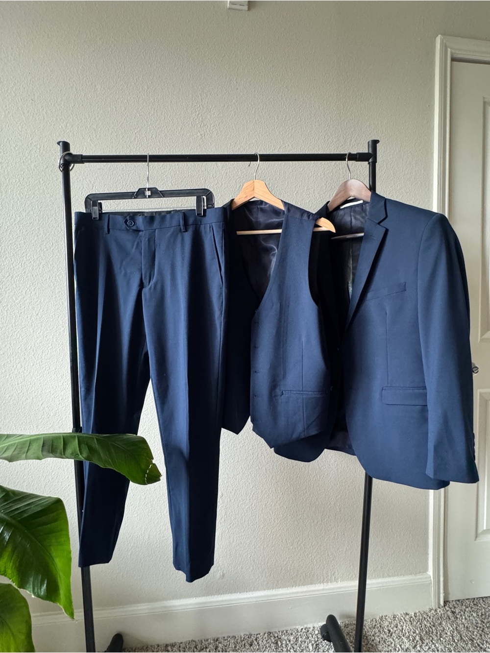 Men's Navy Three-Piece Suit - Tailored Blazer, Vest & Trousers